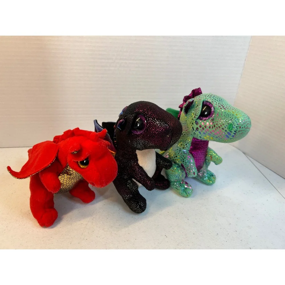 Ty Beanie Boos Dragon Plush Lot Legend Anora Cinder Red Black Green 8 Inch 3pc
